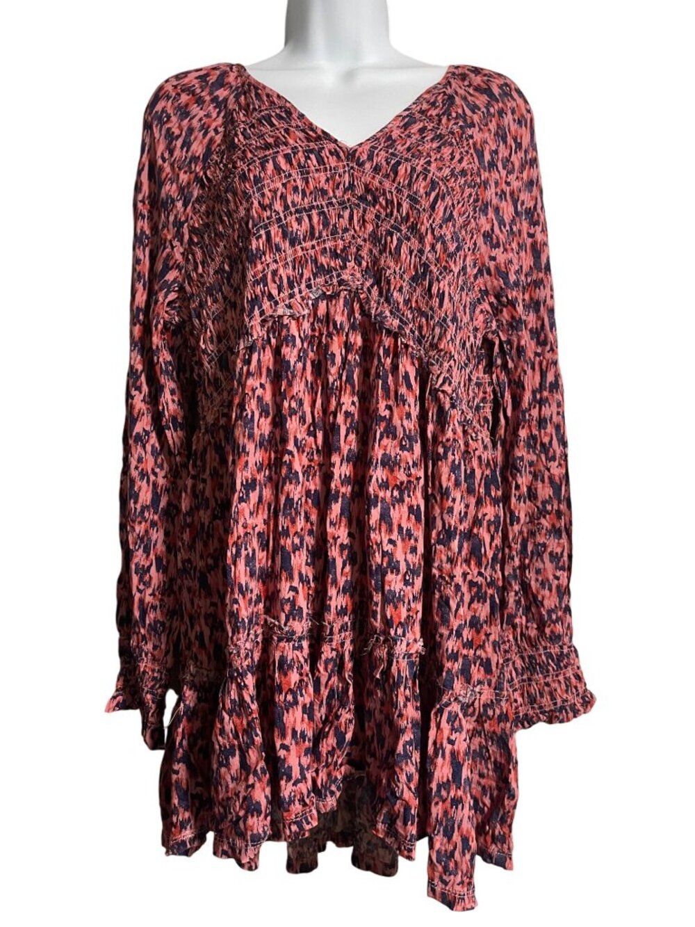Beachlunchlounge Talia Smocked Long Sleeve Mini Dress Size Large Boho Earth Rose